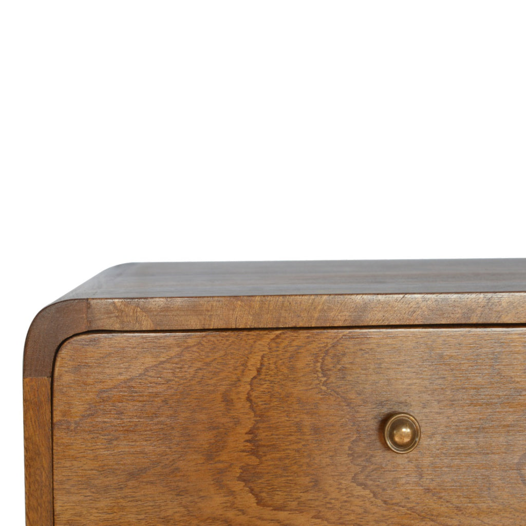 Beaumont floating chestnut 2-drawer bedside angled view
