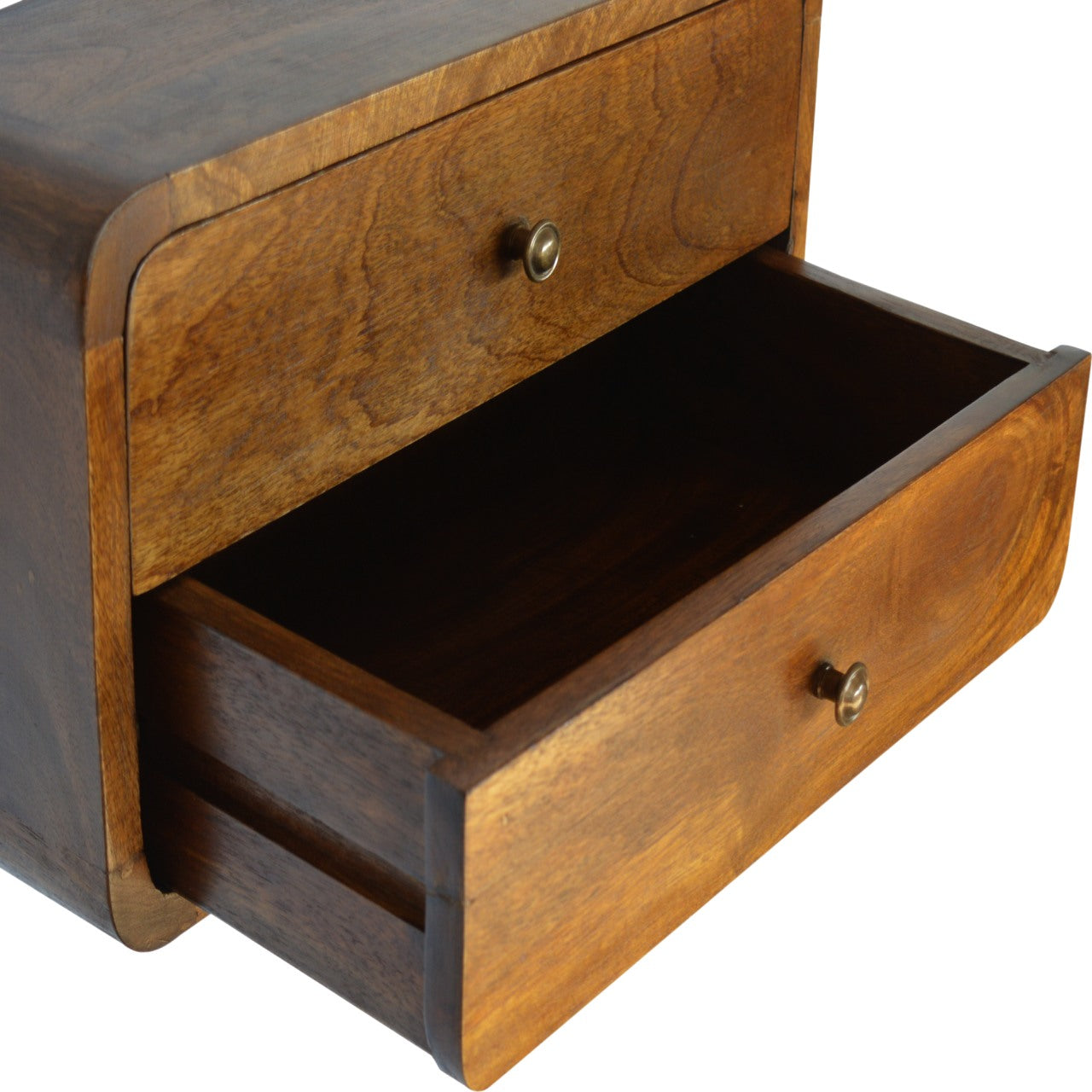 Beaumont chestnut 2-drawer bedside top surface view