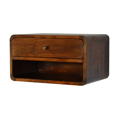 Beaumont floating chestnut bedside side view on wall