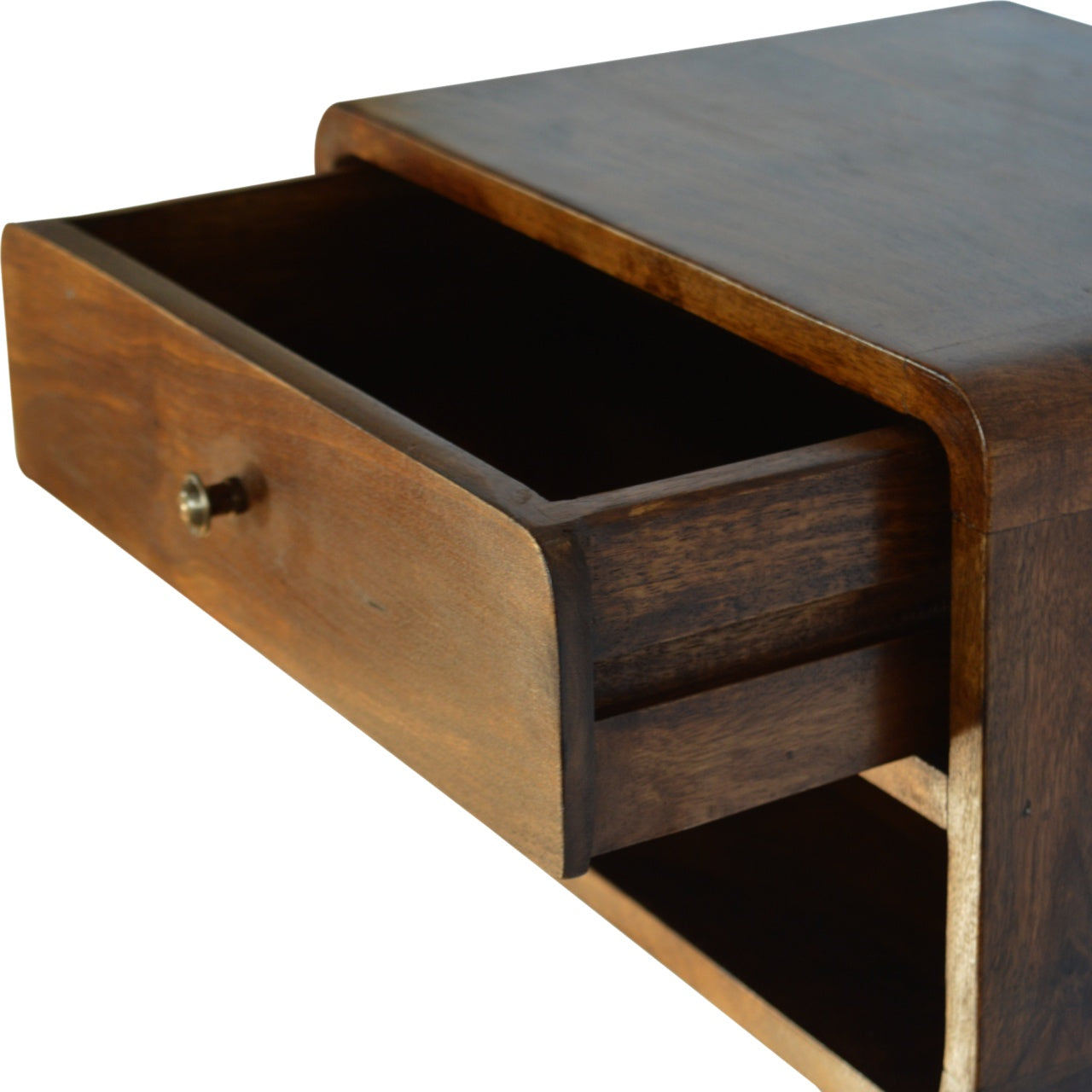Beaumont chestnut floating bedside angled view