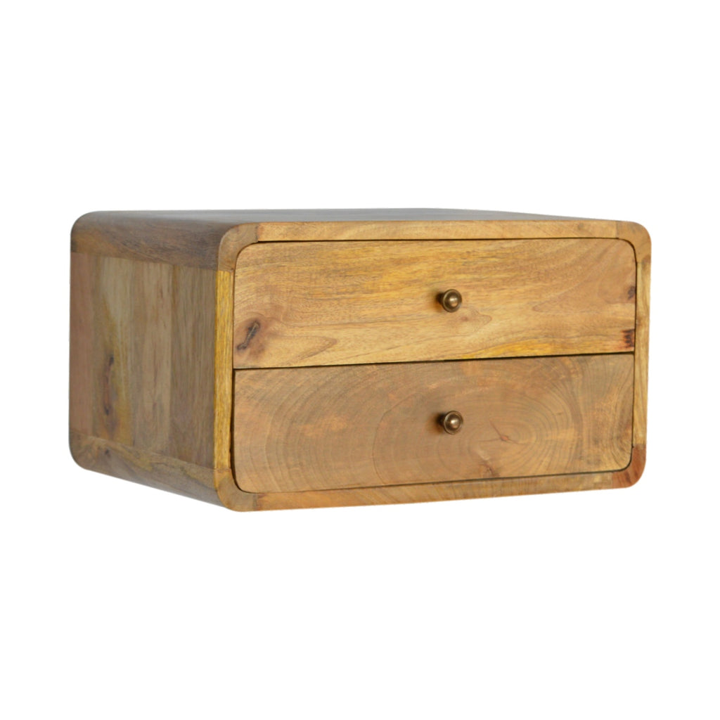 Luna floating 2-drawer oak bedside side view on wall
