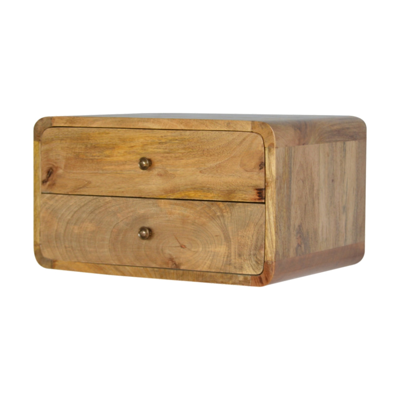 Luna oak 2-drawer bedside drawer detail with shiny knobs