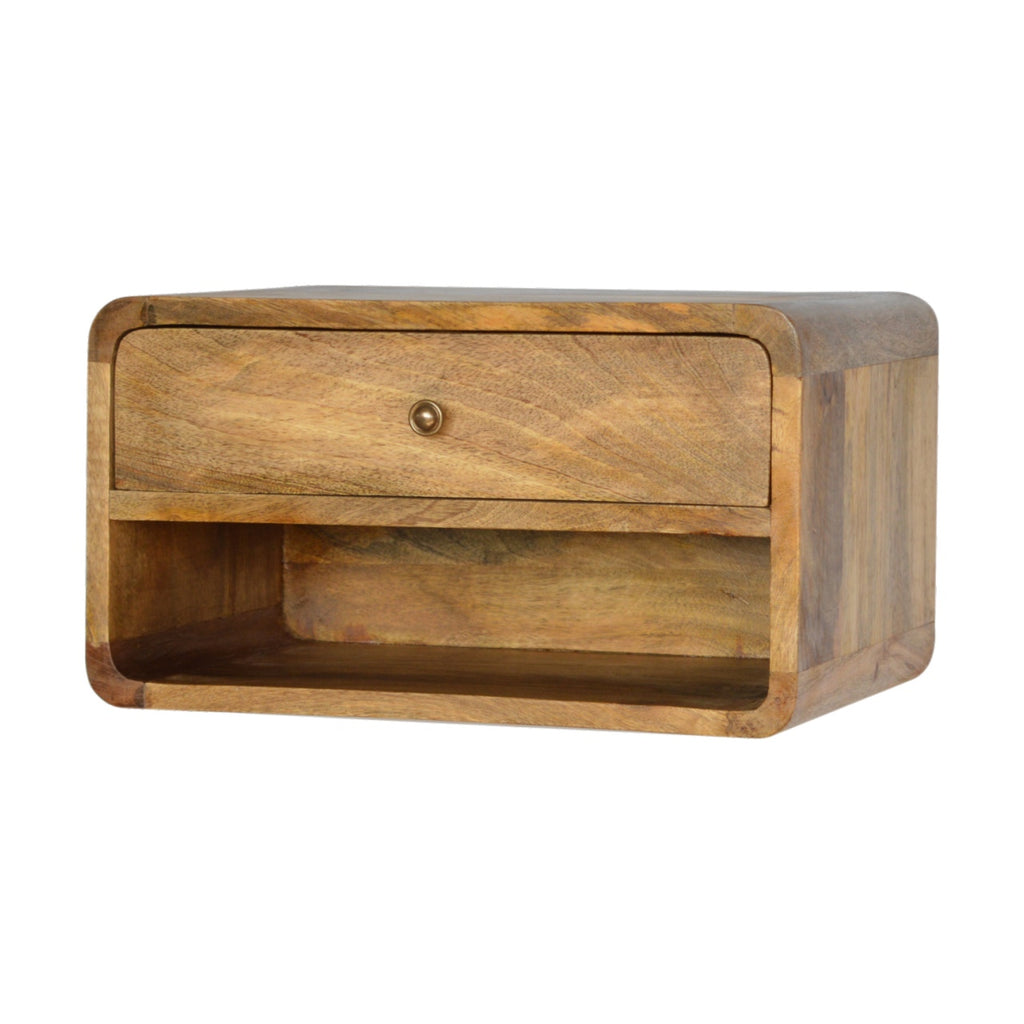 Luna oak bedside drawer detail with shiny knob