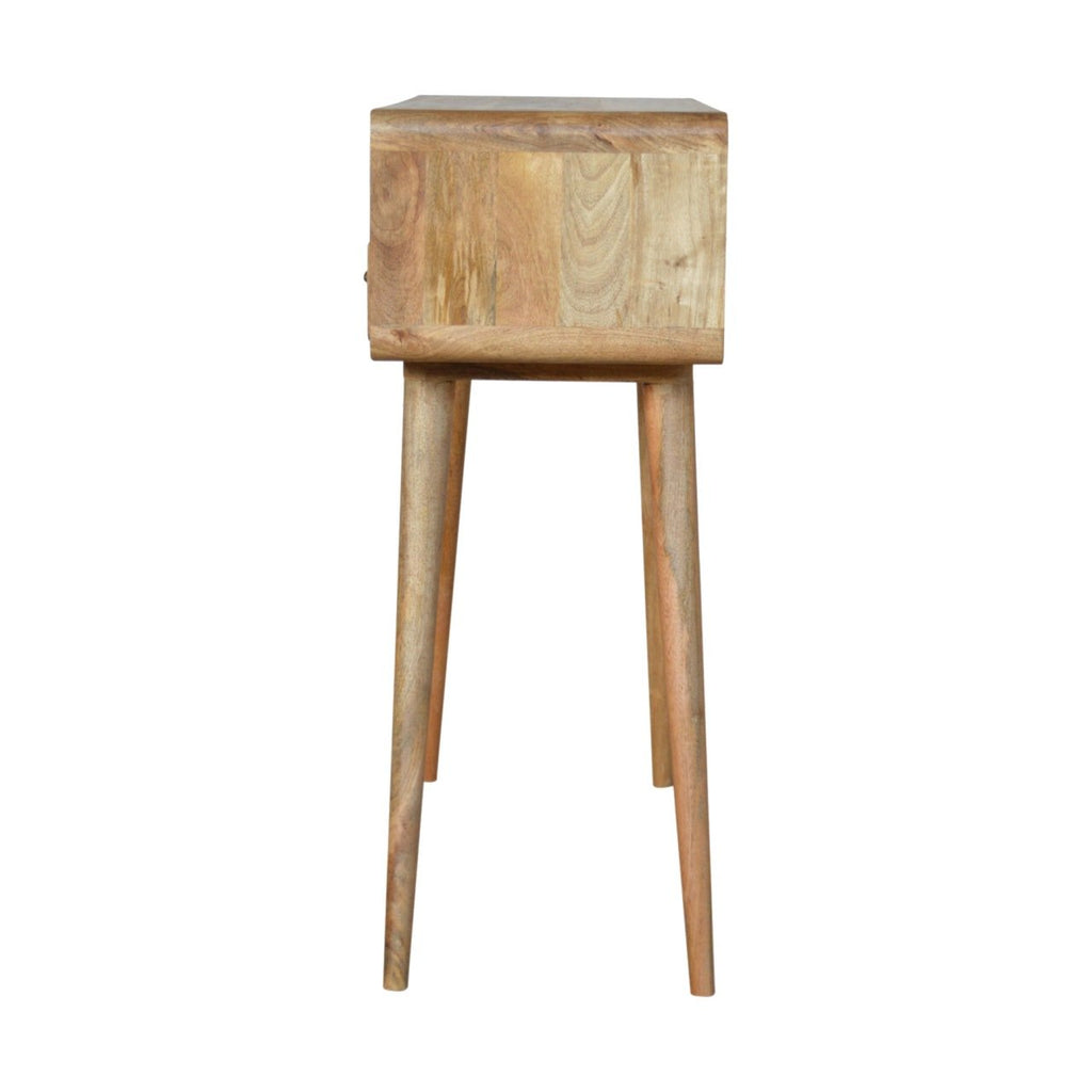 Curved oak console table rear view
