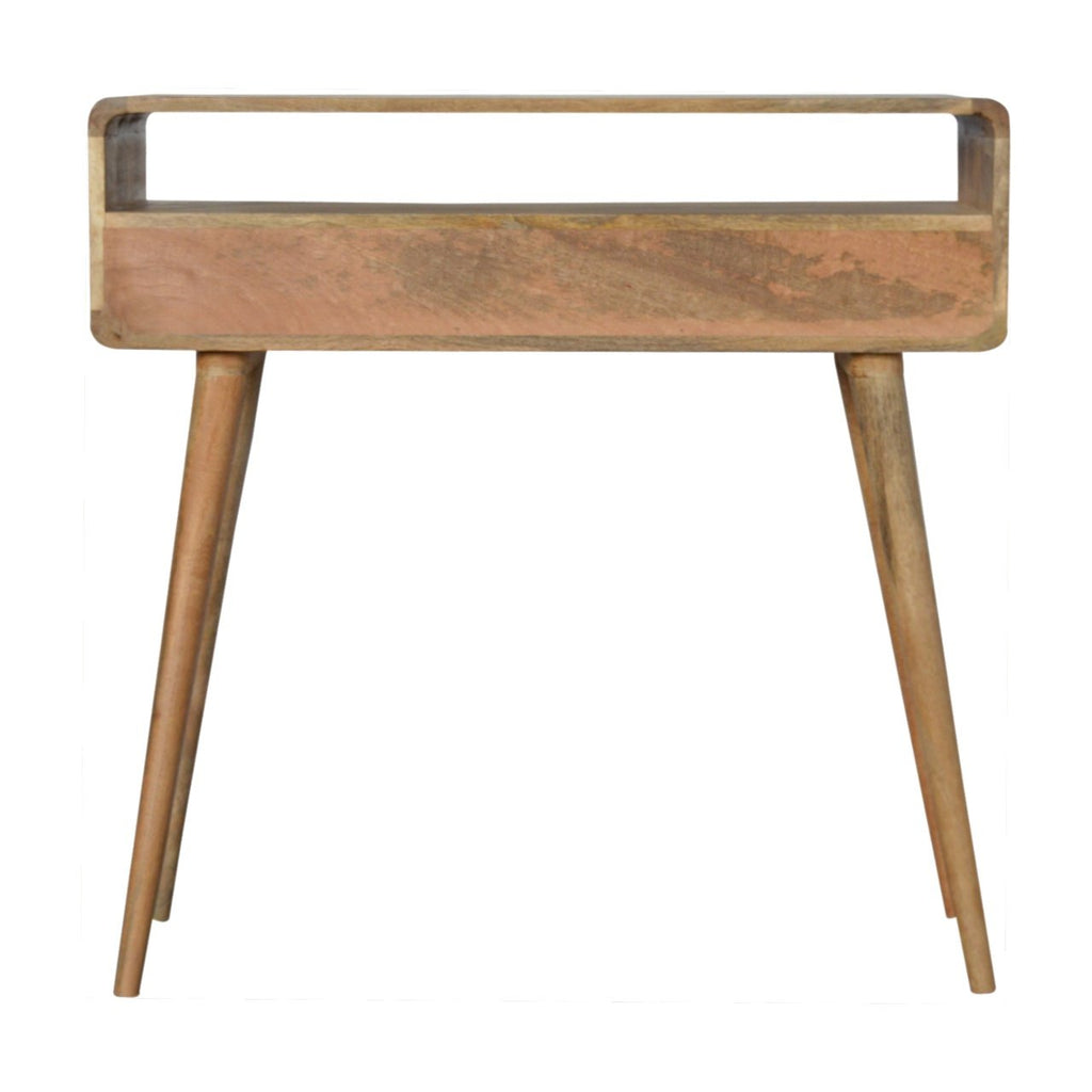 Curved oak console table lifestyle hallway setting