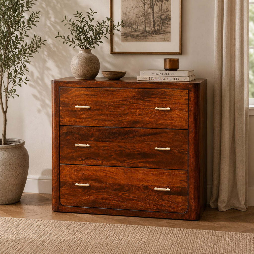 Matteo 3 Drawer Solid Wood Chest - Chestnut Finish