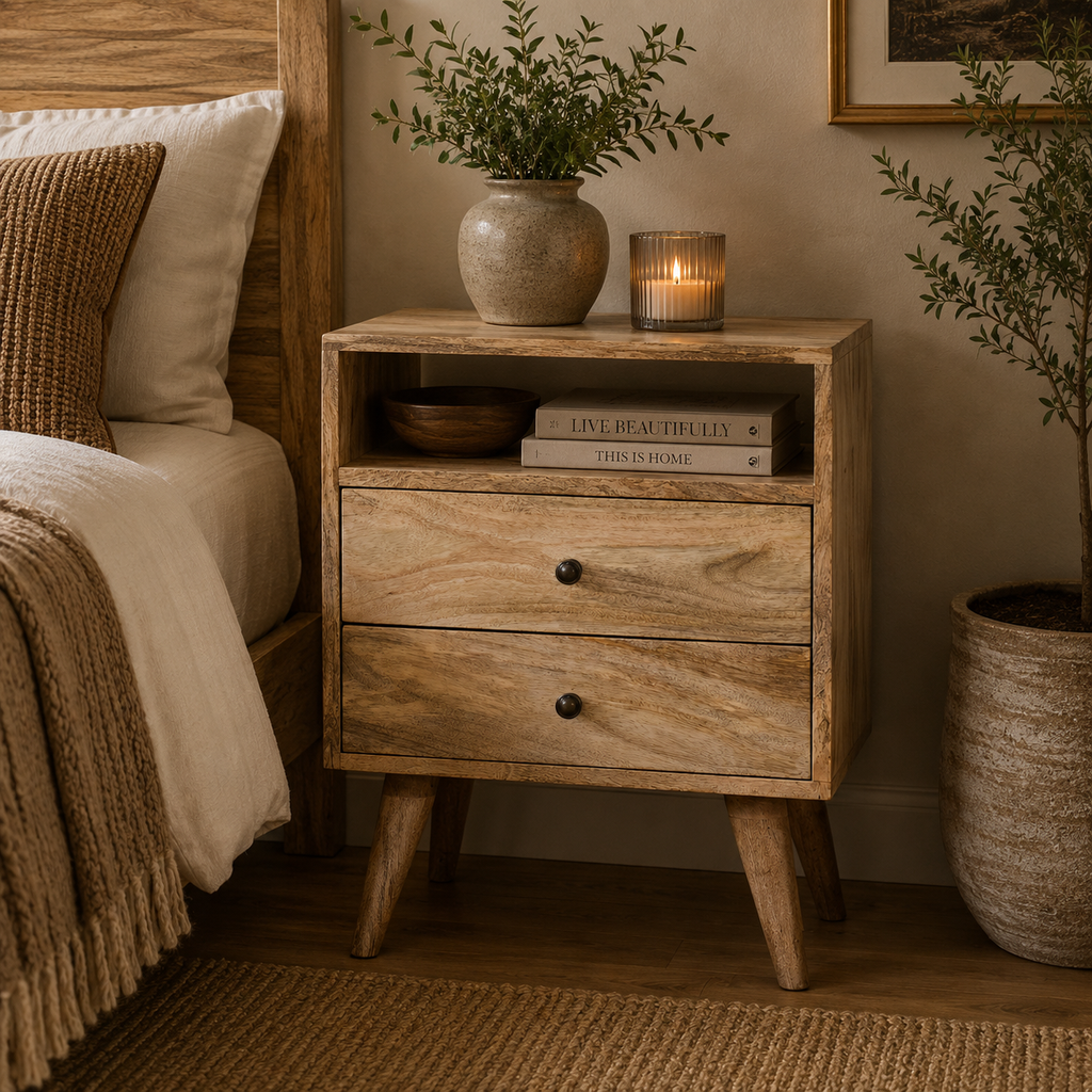 The Marlo Solid Wood Bedside Table - Oak Finish